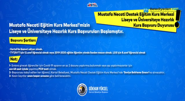 KARTAL BELEDİYESİ’NDEN LİSE VE ÜNİVERSİTEYE ÜCRETSİZ HAZIRLIK KURSU